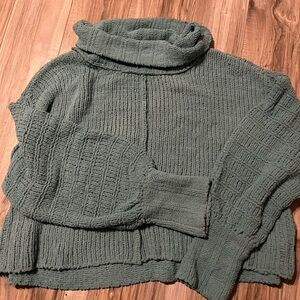 Cozy Green Free People Turtleneck Sweater Size XL Slightly Cropped